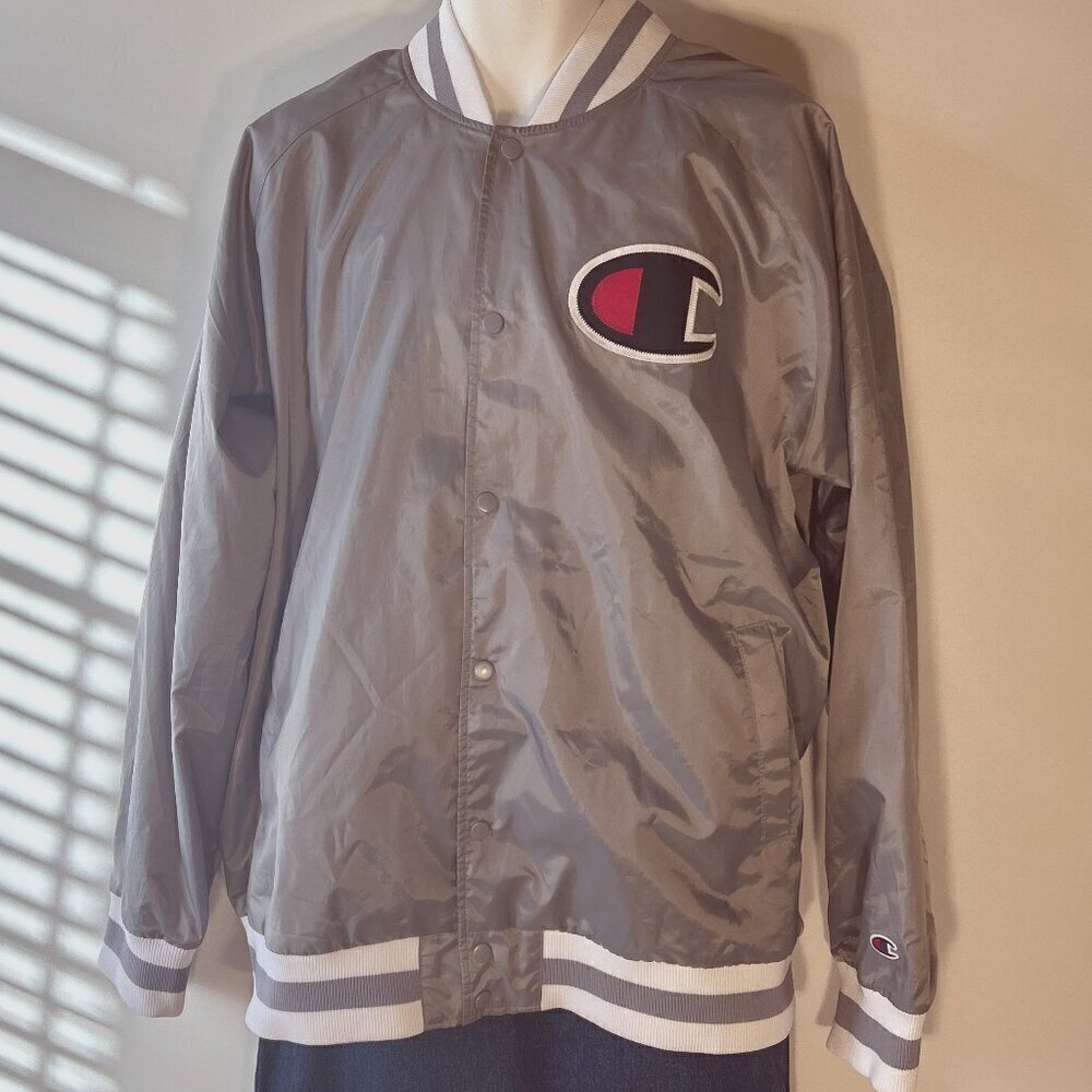 Champion SZ 2XL Lt. Gray Mens Logo Waterproof Bomber Jacket Sporty Baseball